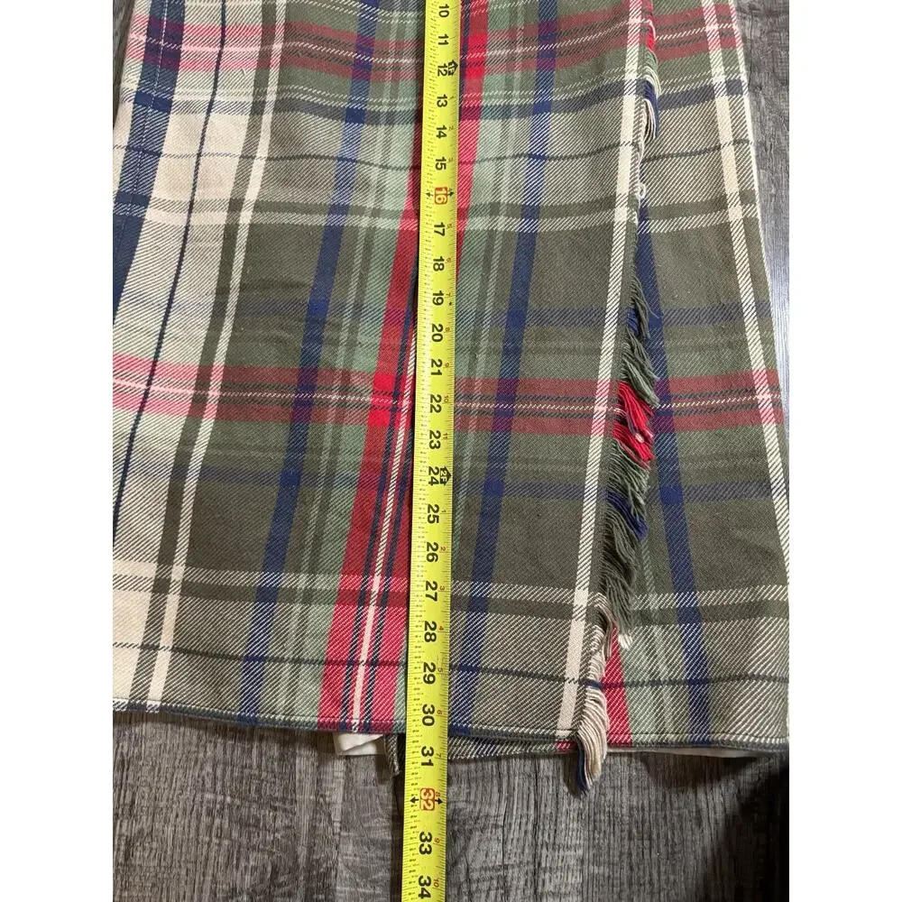 Vintage Liz Claiborne Plaid Wrap Skirt Green Red Fringe Academia Size 4 Holiday